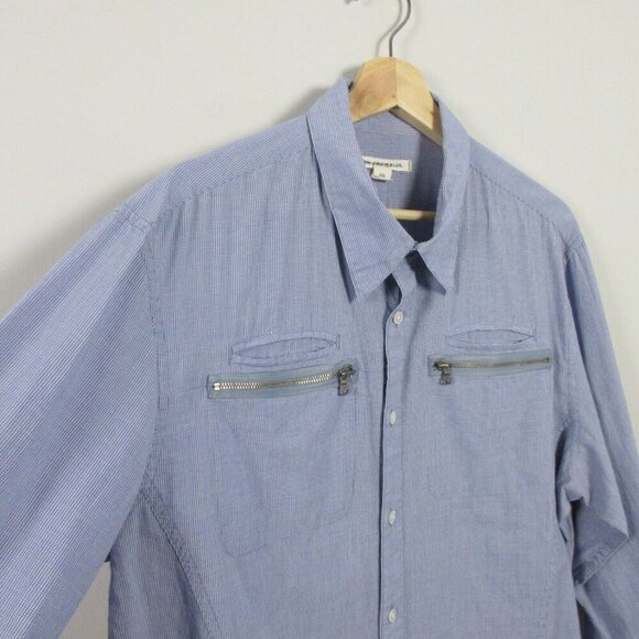 John Varvatos Button Up Shirt Men XXL Blue Micro Check Zipper Patch Pocket 194 - Picture 5 of 14